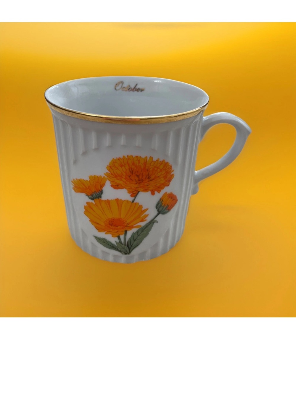 Original Bohemia Flower Of The Month OCTOBER CALENDULA Coffee Mug Cup Czech